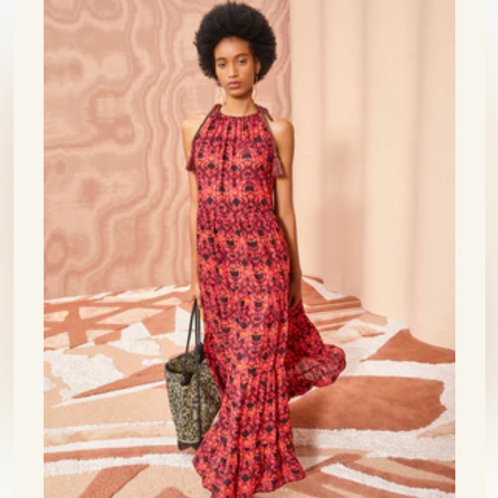 Ulla Johnson Red and Black Floral Maxi Dress